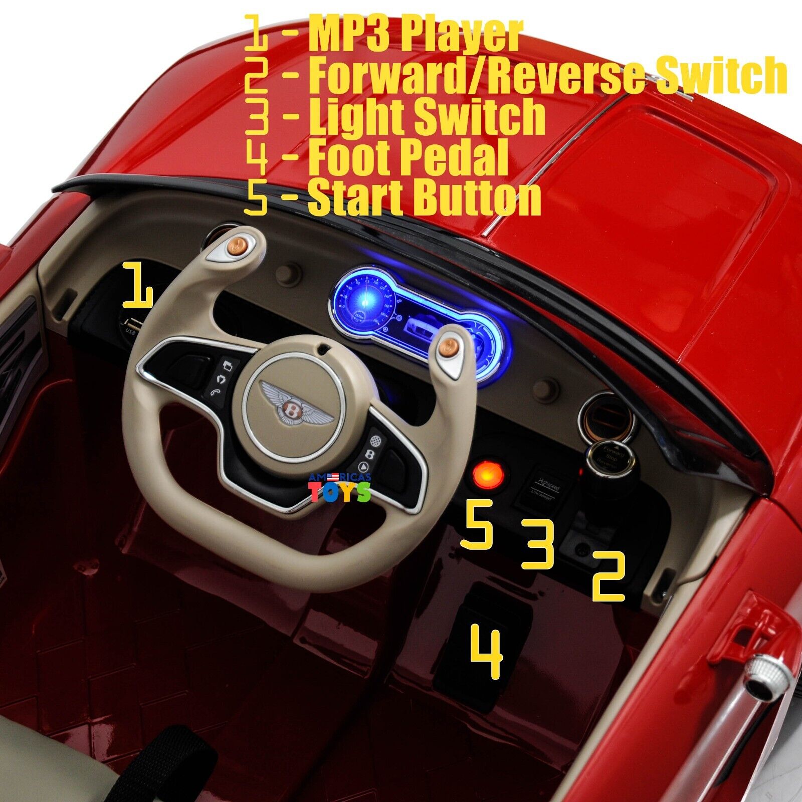 Licensed Bentley 12V Ride On Car with Radio, Remote Control, MP3 Player - Available in Multiple Colors for Kids