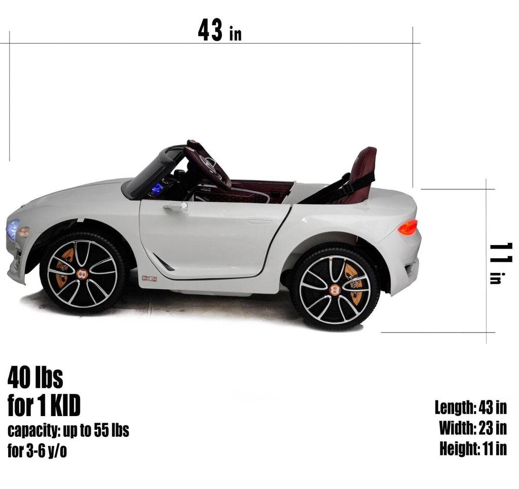 Licensed Bentley 12V Ride On Car with Radio, Remote Control, MP3 Player - Available in Multiple Colors for Kids