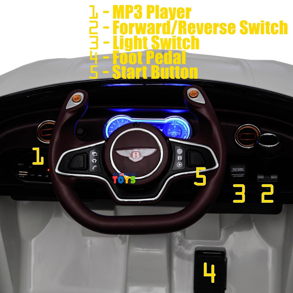 Licensed Bentley 12V Ride On Car with Radio, Remote Control, MP3 Player - Available in Multiple Colors for Kids