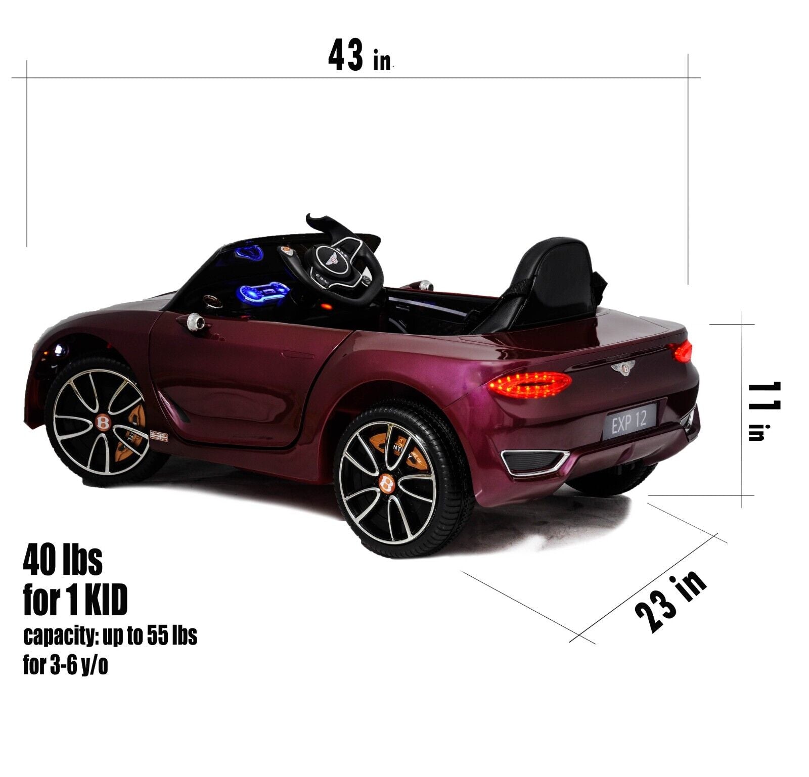 Licensed Bentley 12V Ride On Car with Radio, Remote Control, MP3 Player - Available in Multiple Colors for Kids