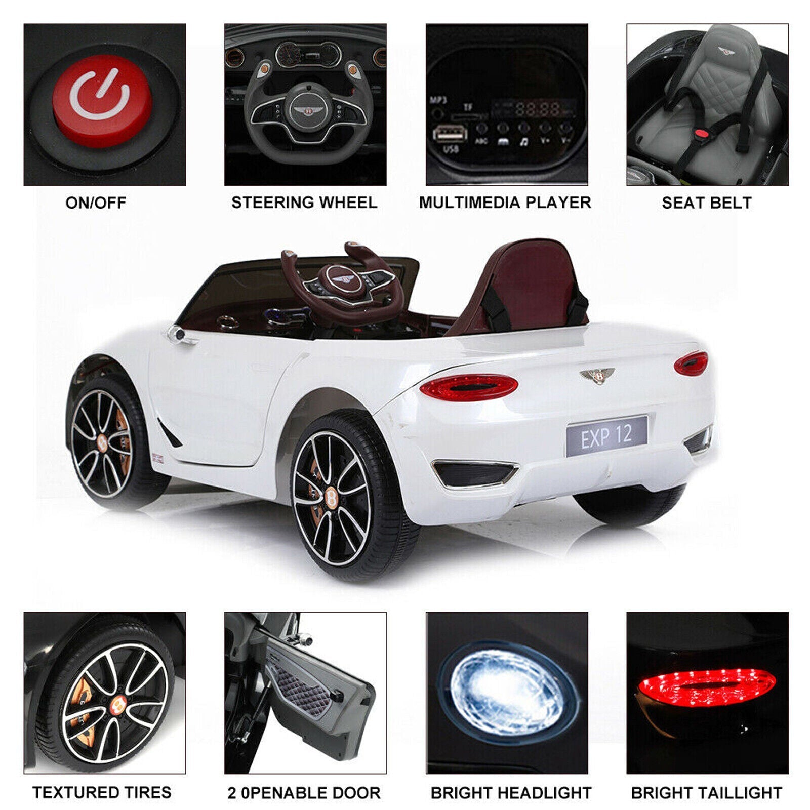 12V Licensed Bentley Electric Kids Ride On Car with Remote Control and LED Lights