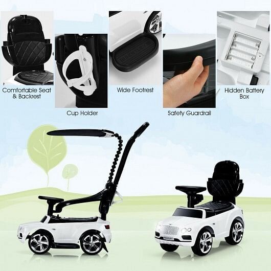 Licensed Bentley Kids Push and Sliding Car with Canopy - White