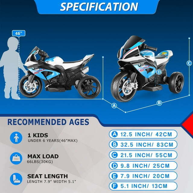 Licensed BMW 12V Battery Powered Electric Ride-On Motorcycle for Kids