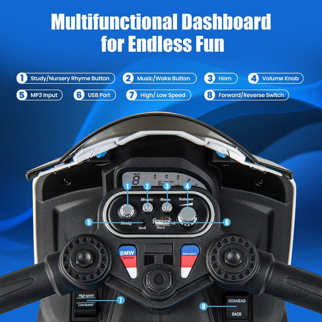 Licensed BMW 3-Wheel Electric Ride-On Motorcycle for Kids with Light and Music