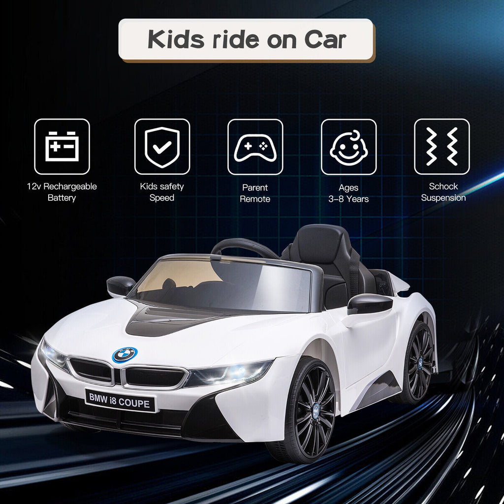 Licensed BMW I8 Coupe 12V Battery Powered Ride On Car for Kids with Remote Control and MP3 Compatibility