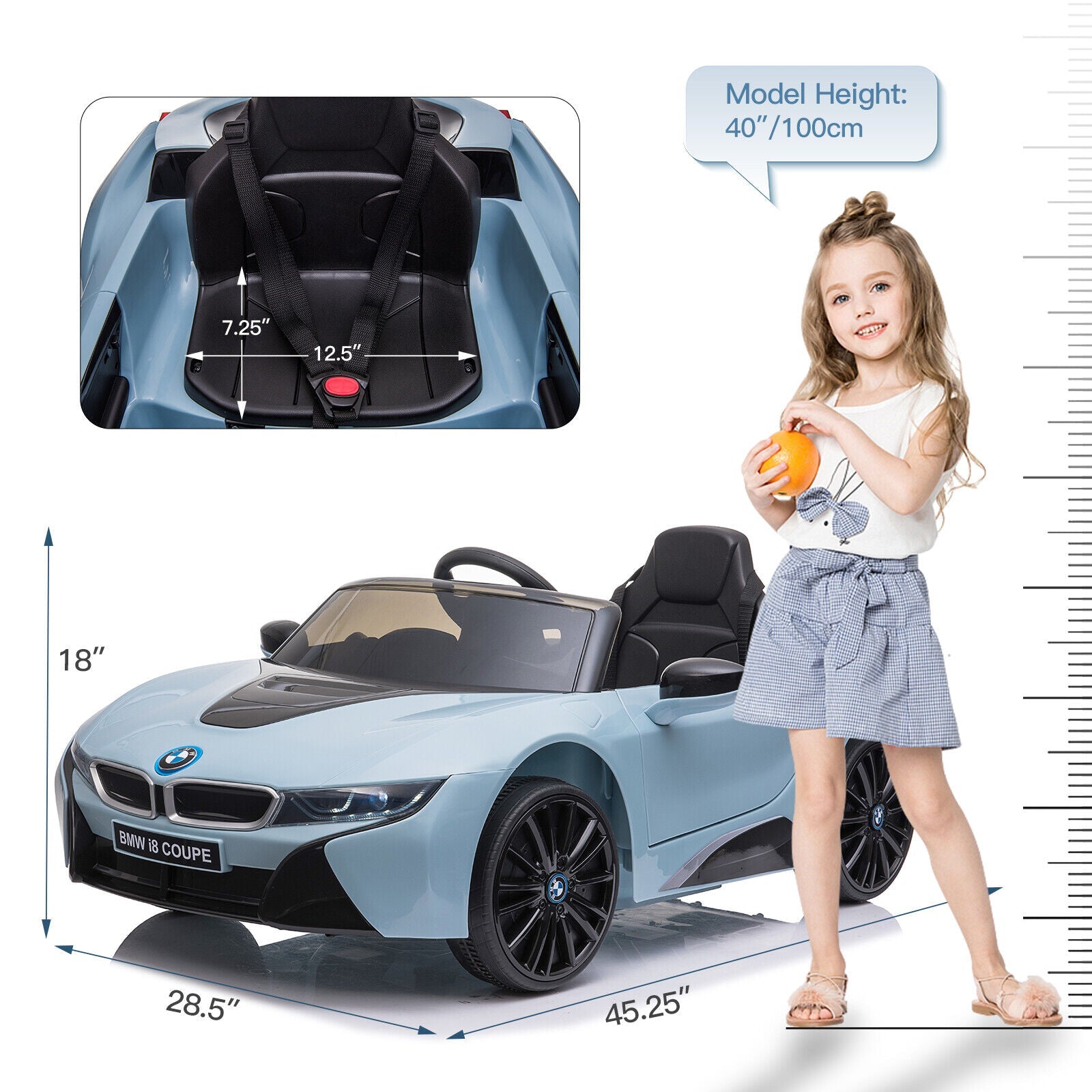 BMW i8 Kids Ride On Car with Remote Control, MP3 Player, and LED Lights - 12V Battery Powered