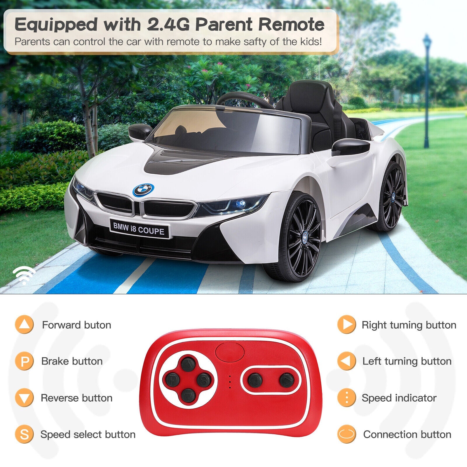 Licensed BMW i8 Style Electric Ride-On Car for Kids with Remote Control and LED MP3 Player