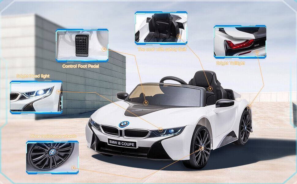 Licensed BMW i8 Style Electric Ride-On Car for Kids with Remote Control and LED MP3 Player