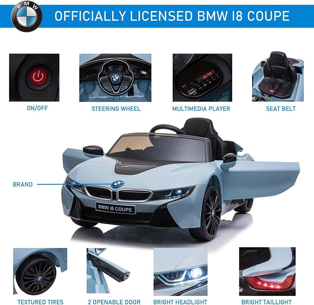 Licensed BMW i8 Style 12V Electric Ride-On Car for Kids with Remote Control, MP3 Player, and LED Lights