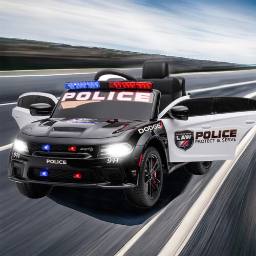 Licensed Dodge Charger 12V Ride-On Police Car with 3 Speeds and Bluetooth Connectivity