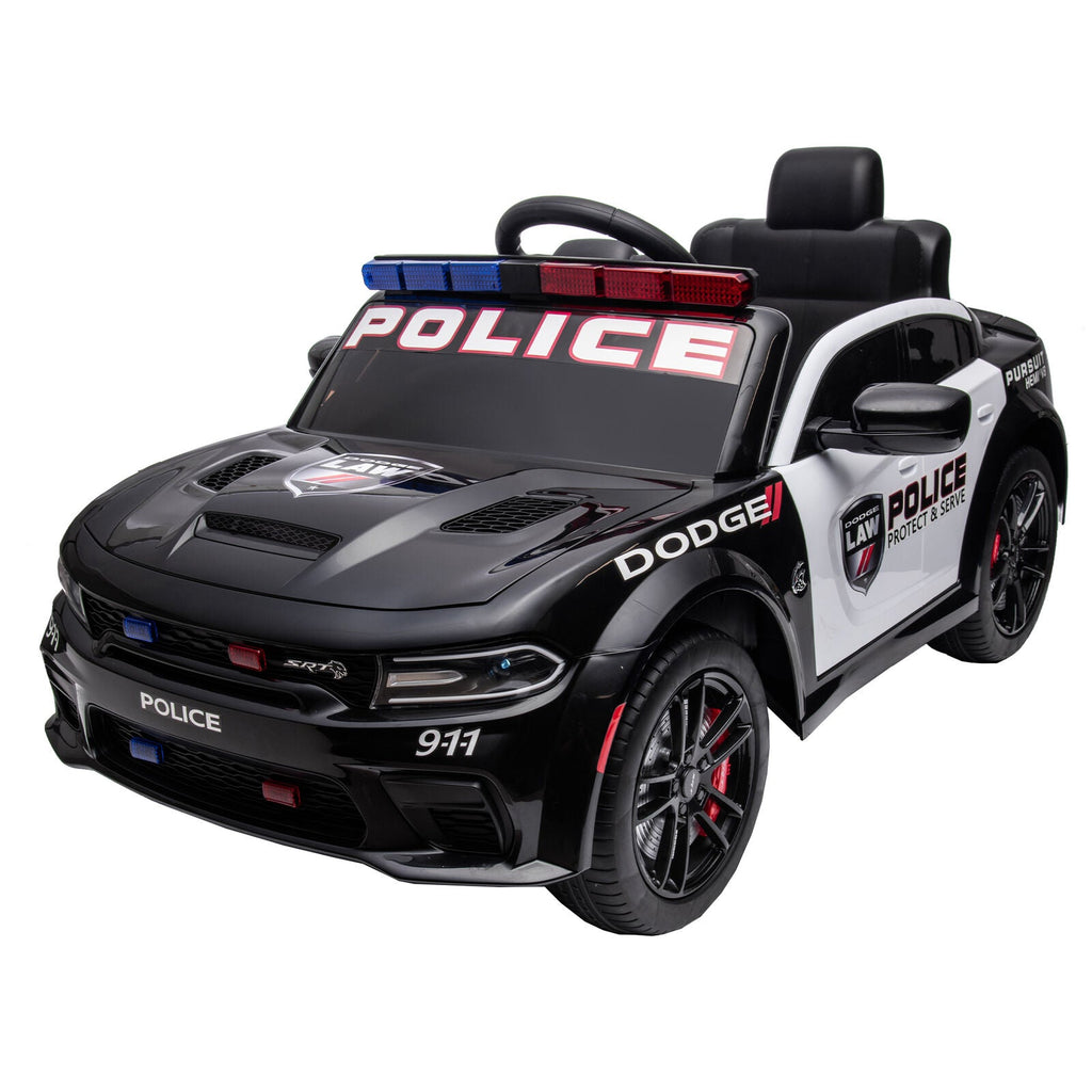 Licensed Dodge Charger 12V Ride-On Police Car with 3 Speeds and Bluetooth Connectivity