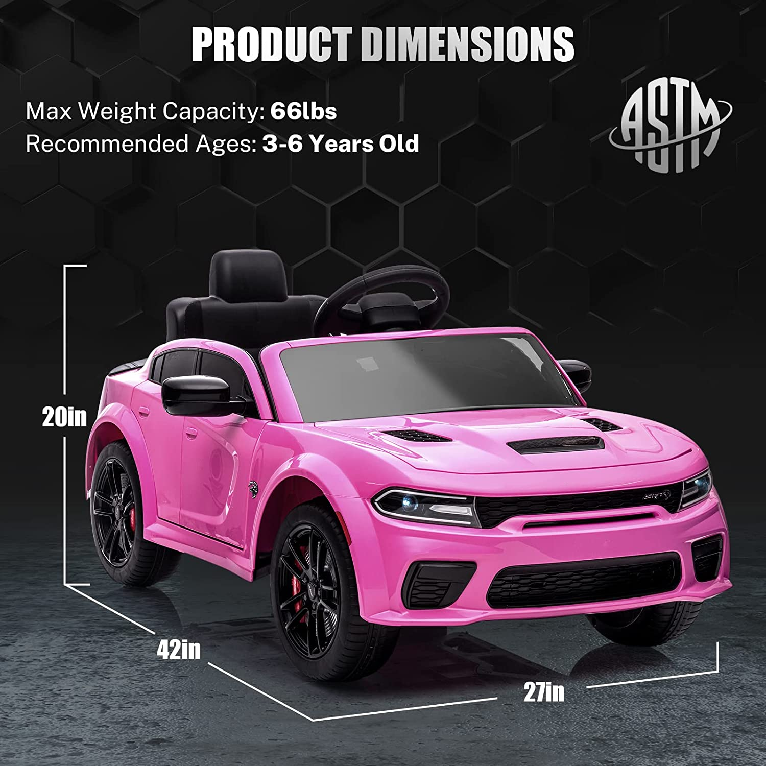Licensed Dodge Charger SRT Hellcat 12V Electric Ride-On Car for Kids with 7Ah Battery