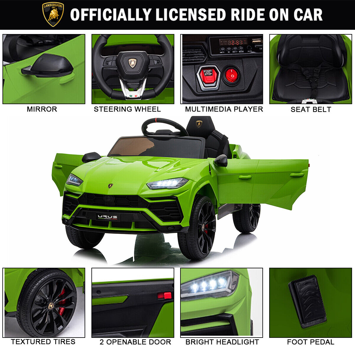 Rev up the Fun with the Lamborghini Urus 12V Electric Ride-On Car for Kids - Remote Controlled!