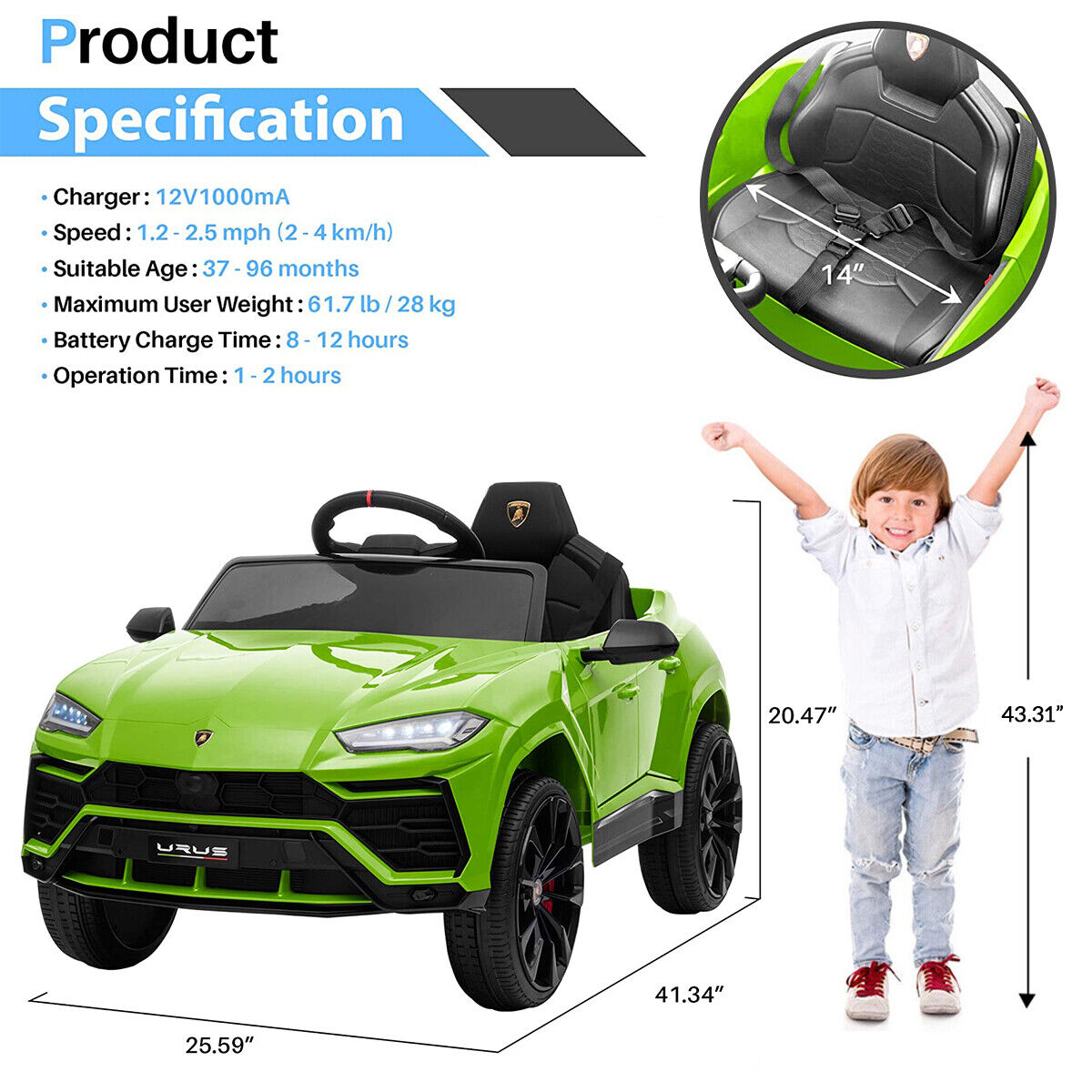 Rev up the Fun with the Lamborghini Urus 12V Electric Ride-On Car for Kids - Remote Controlled!