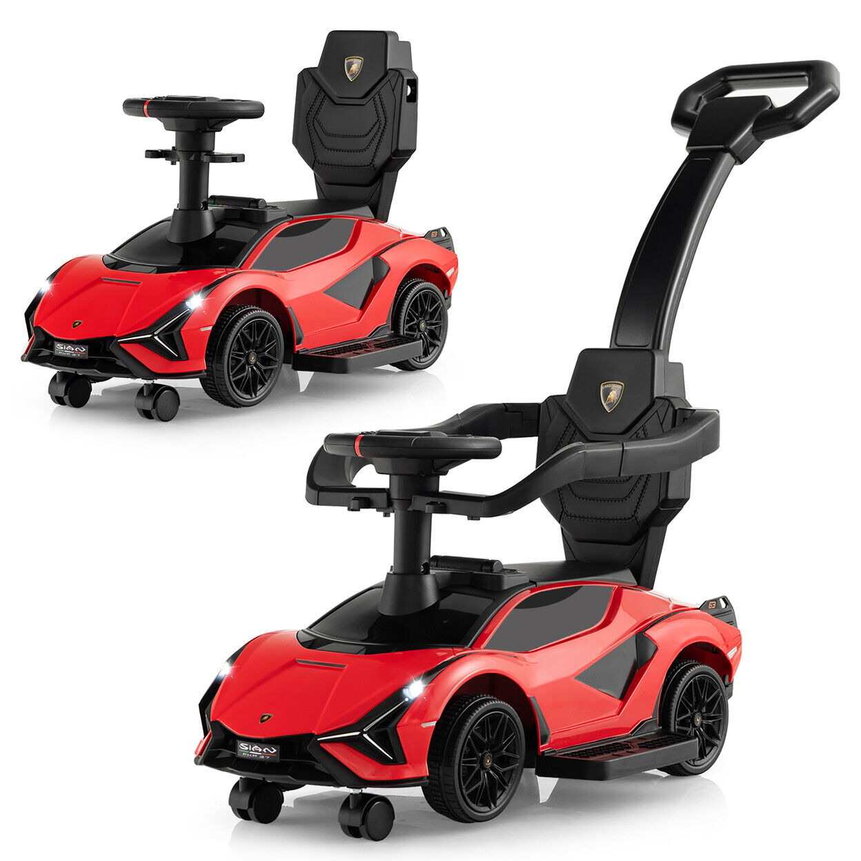 Licensed Lamborghini 3-in-1 Push Car with USB Port for Toddlers: Ride On, Walk, and Stroll in Style!