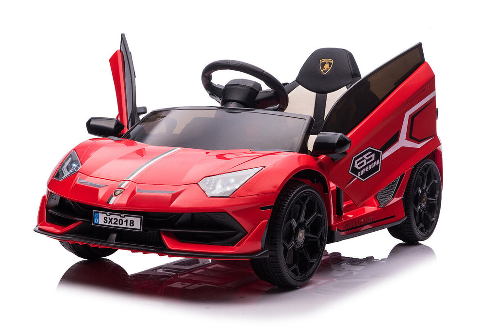 12V Licensed Lamborghini Aventador Ride-On Car with Hydraulic Doors and 3 Speed Options for Kids