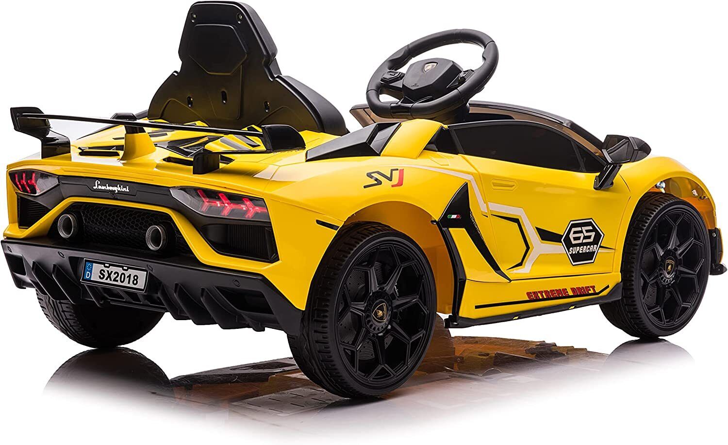 12V Licensed Lamborghini Aventador Ride-On Car with Hydraulic Doors and 3 Speed Options for Kids