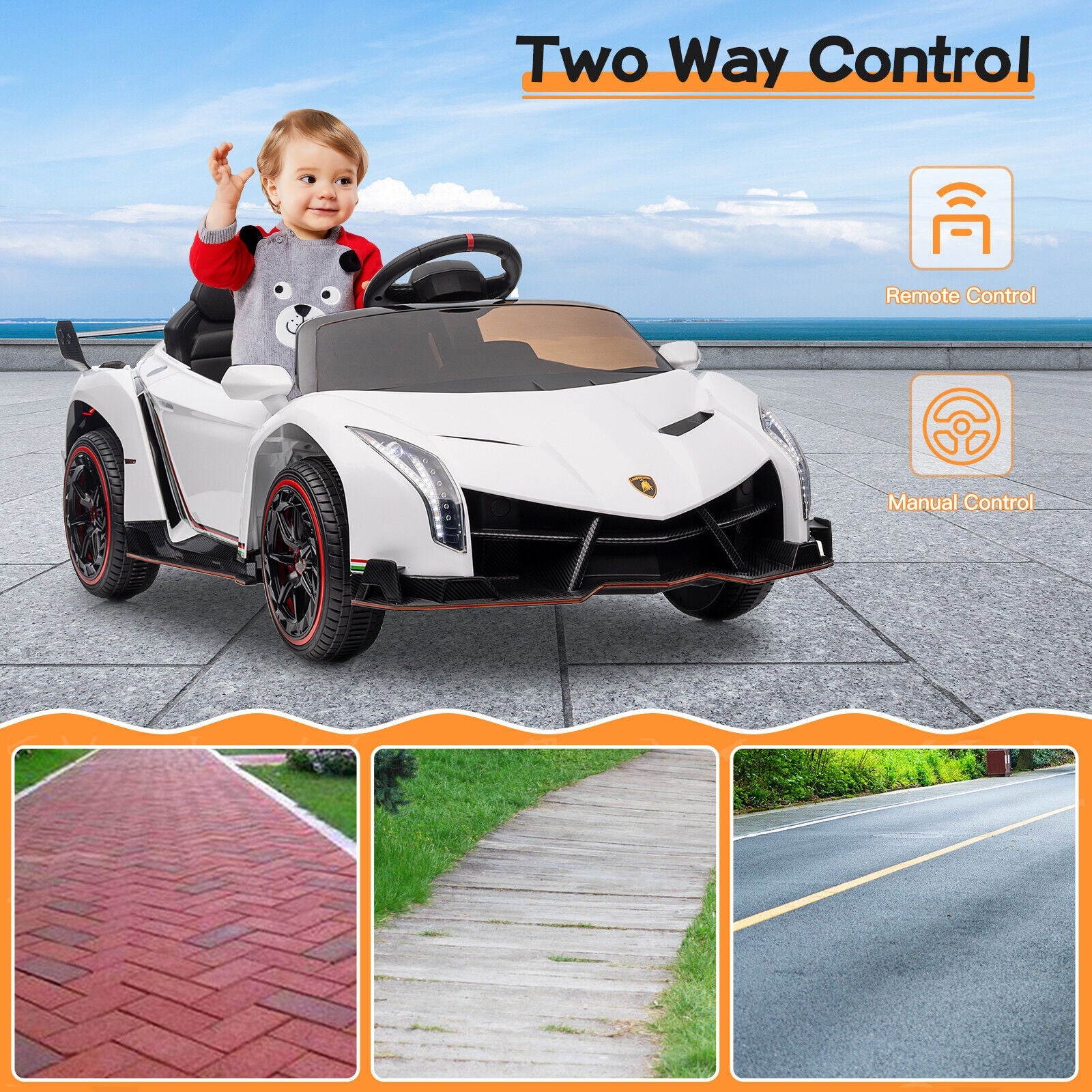 Licensed Lamborghini Electric Ride-On Car for Kids with Remote Control - 12V Vehicle Toy