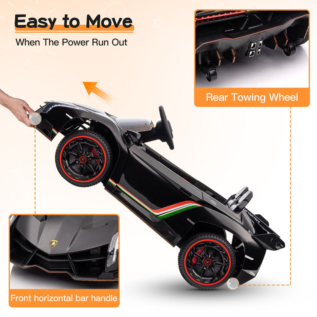 Licensed Lamborghini Electric Ride-On Toy Car for Kids with Remote Control and MP3 - Black (12V)