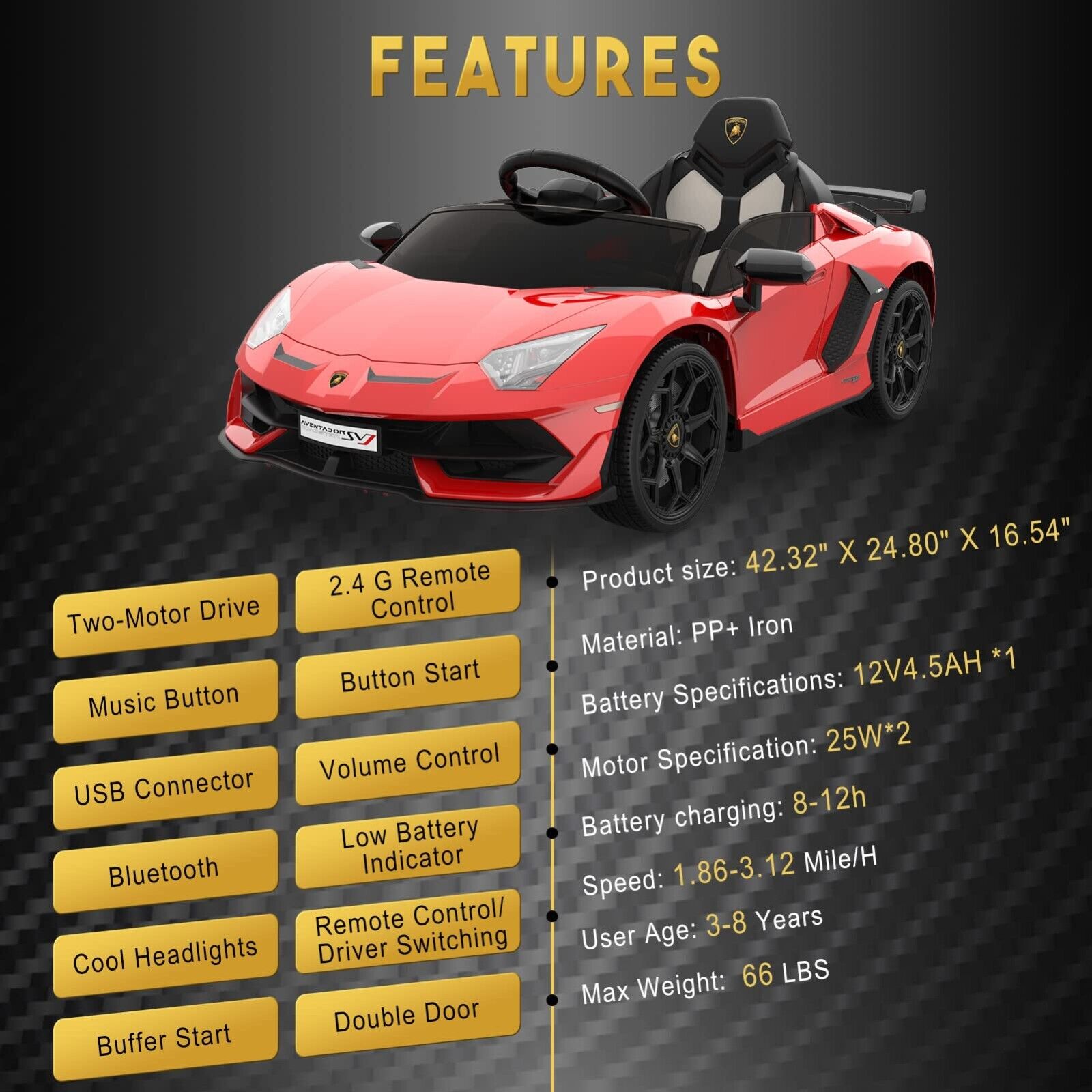 Licensed Lamborghini Kids Ride On Sports Car with Remote Control - 12V Electric Gift