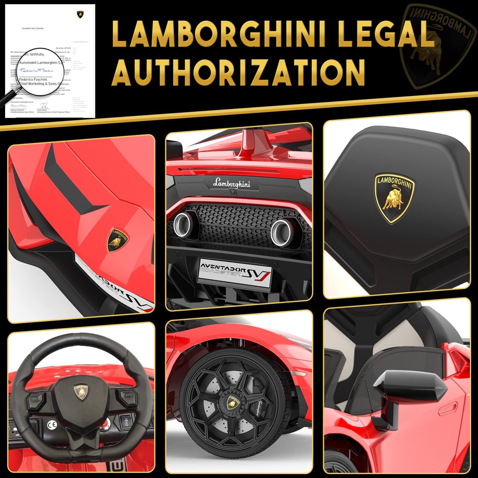 Licensed Lamborghini Kids Ride On Sports Car with Remote Control - 12V Electric Gift