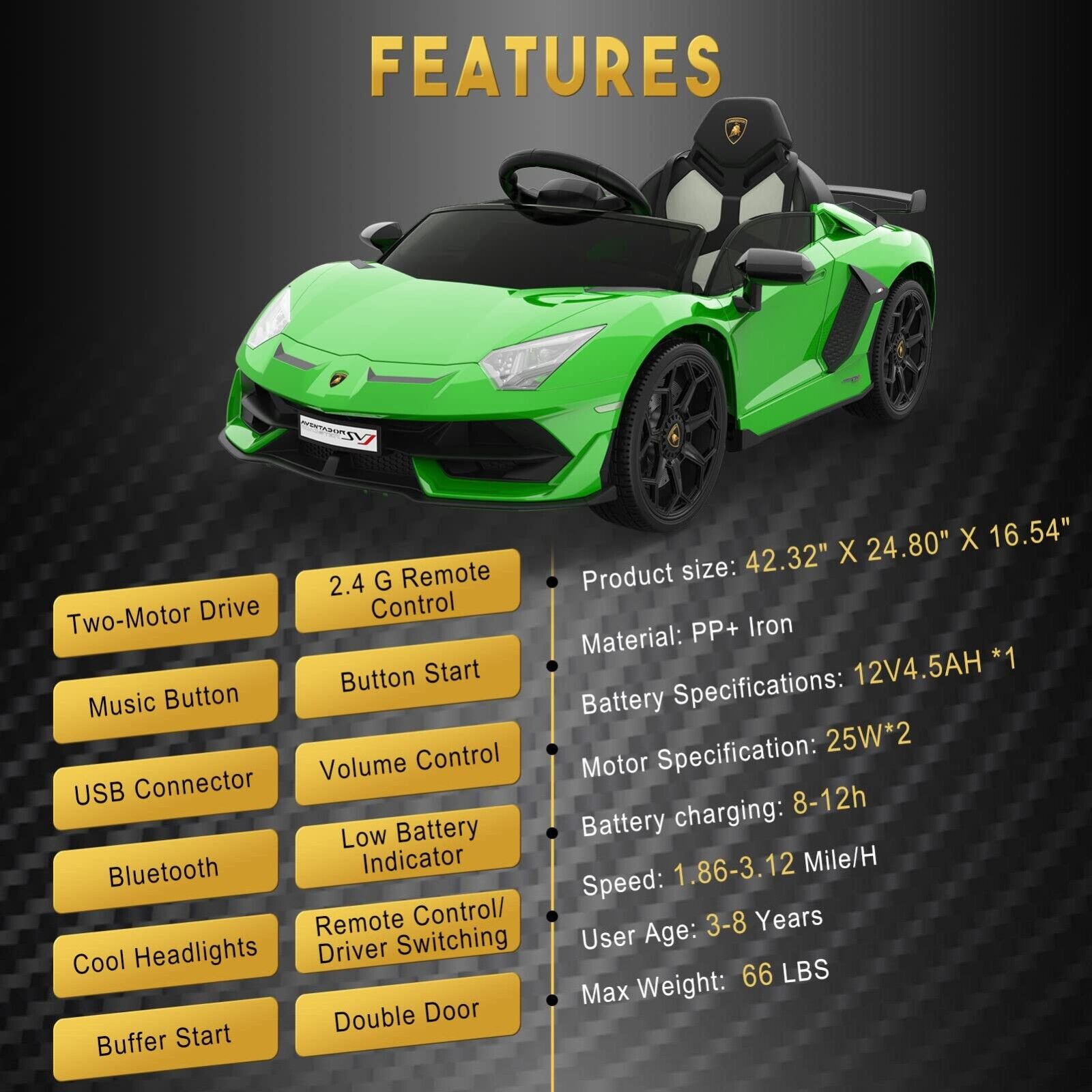 Licensed Lamborghini Kids Ride On Sports Car with Remote Control - 12V Electric Gift
