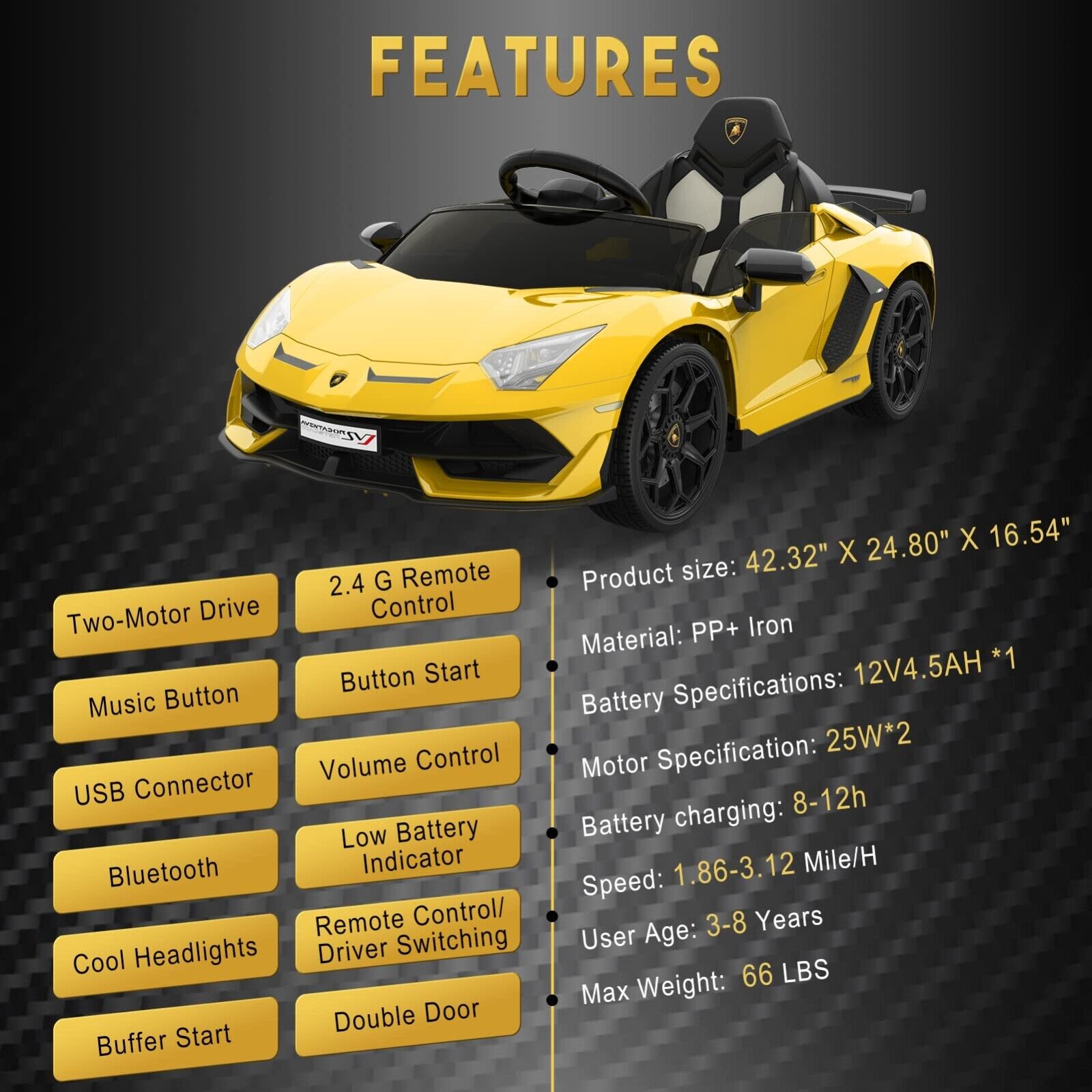Licensed Lamborghini McLaren 12V Electric Ride-On Car for Kids with Remote Control