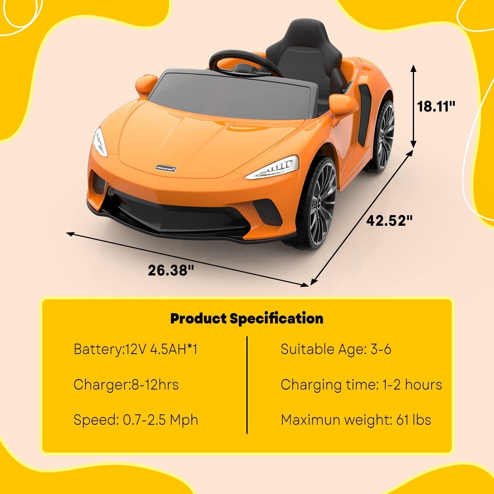 Licensed Lamborghini McLaren 12V Electric Ride-On Car for Kids with Remote Control