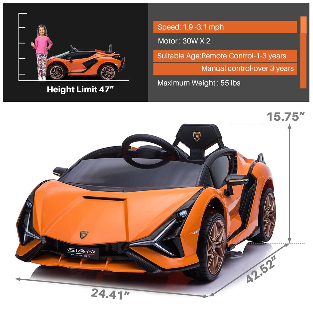 Licensed Lamborghini Sian 12V Kids Ride On Car with Remote Control - Battery Powered Toy for Endless Fun!