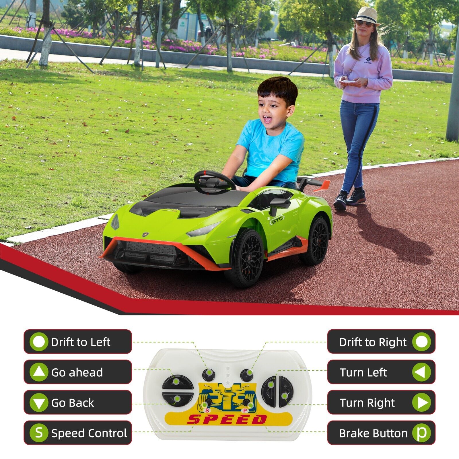Licensed Lamborghini STO Electric Ride-On Car for Kids with Remote Control - 12V