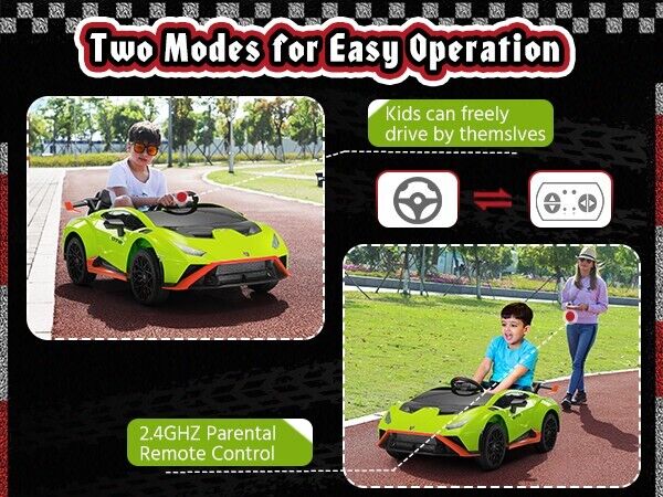 Licensed Lamborghini STO Ride On Car for Kids - 12V Battery Powered, Green