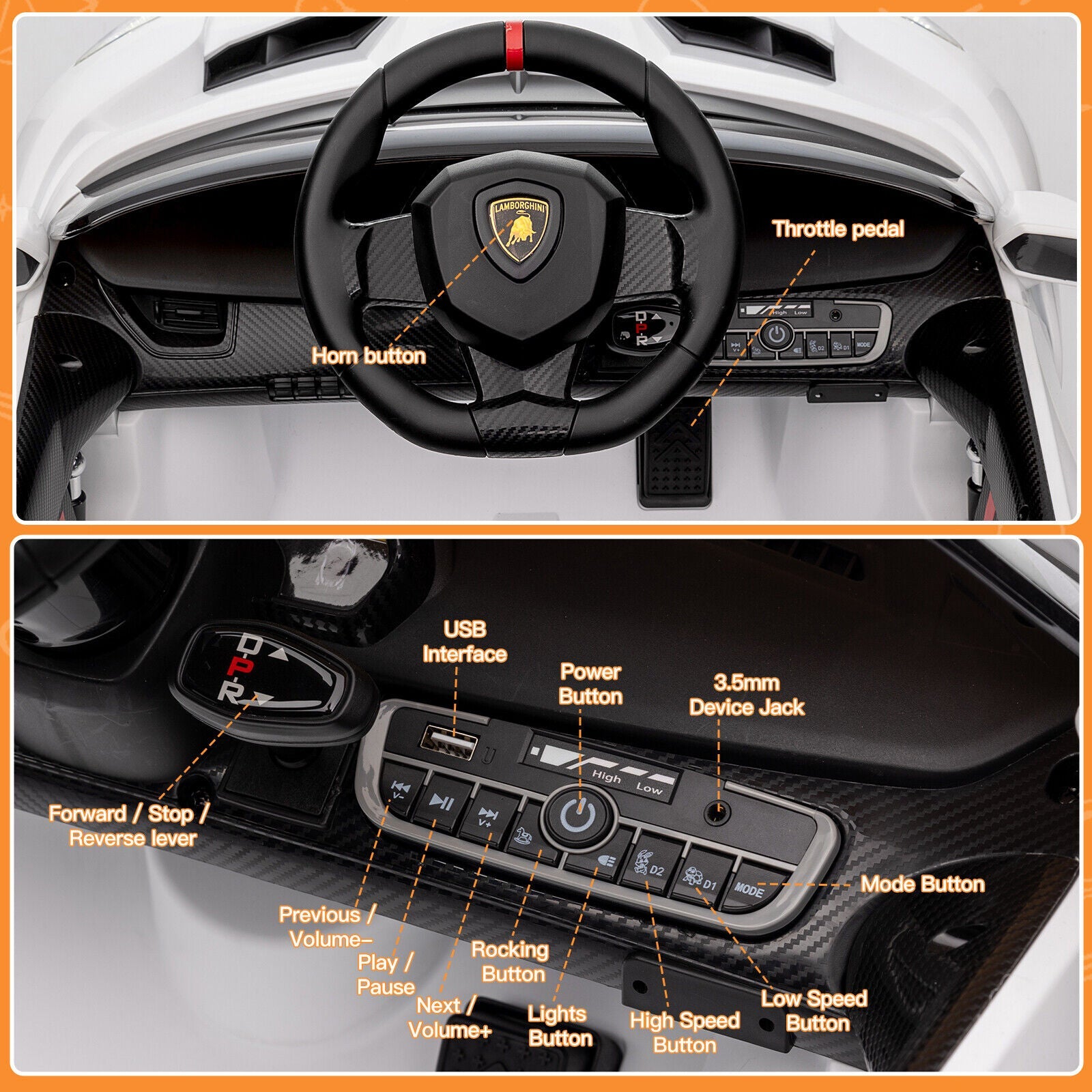 Licensed 12V Lamborghini 2-Seater Ride On Car for Kids - Electric Vehicle Gift