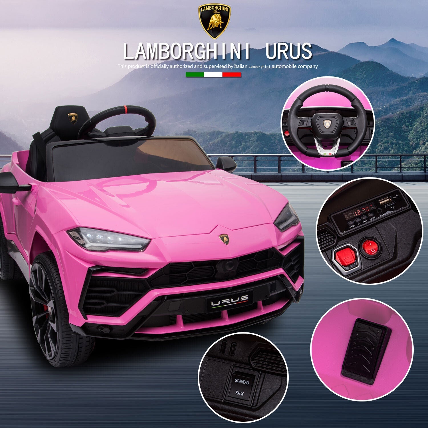 Licensed Lamborghini Urus SUV Ride-On Car for Kids with Remote Control and MP3 Player - 12V