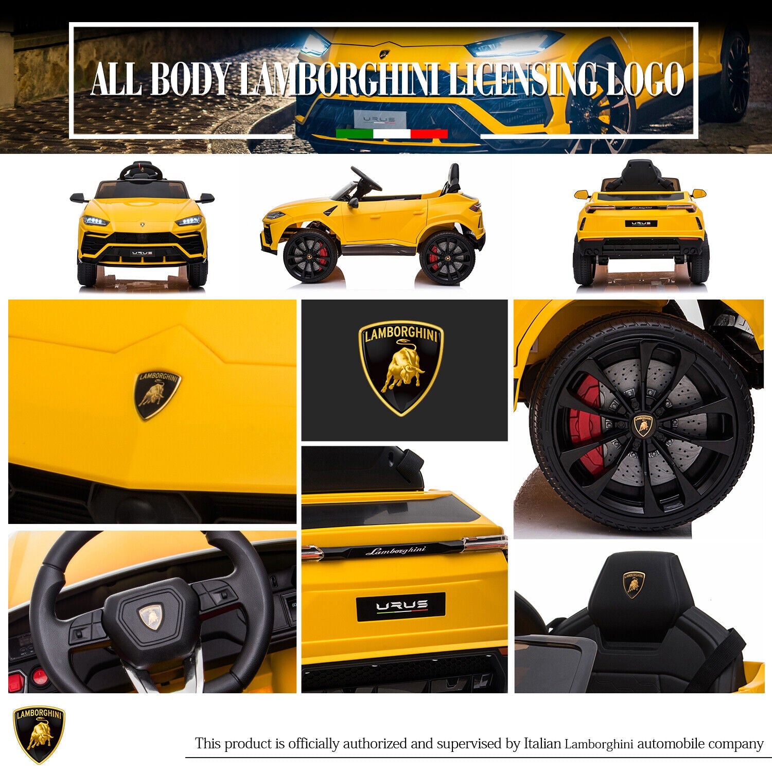 Licensed Lamborghini Urus SUV Ride-On Car for Kids with Remote Control and MP3 Player - 12V