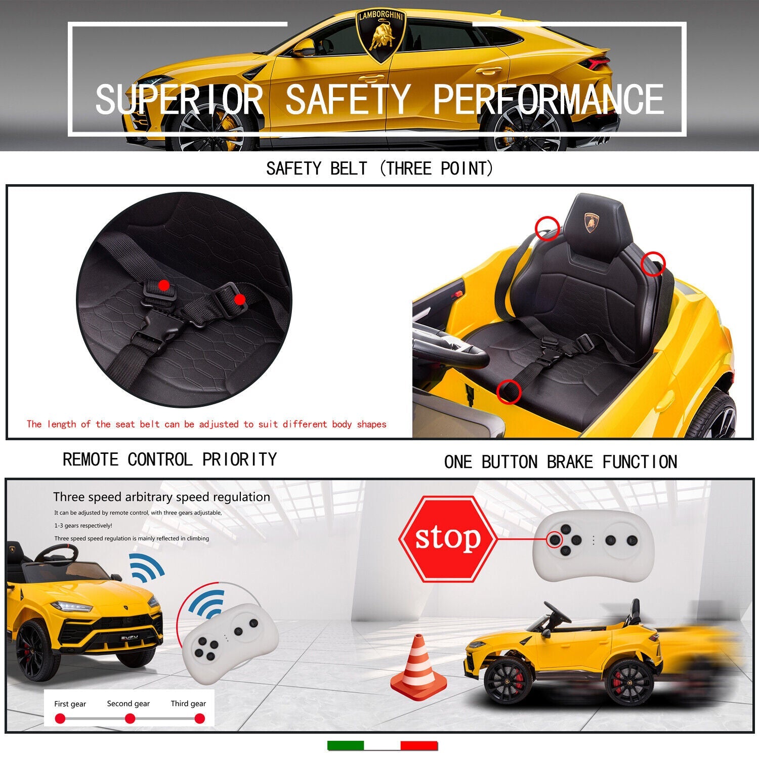 Licensed Lamborghini Urus SUV Ride-On Car for Kids with Remote Control and MP3 Player - 12V