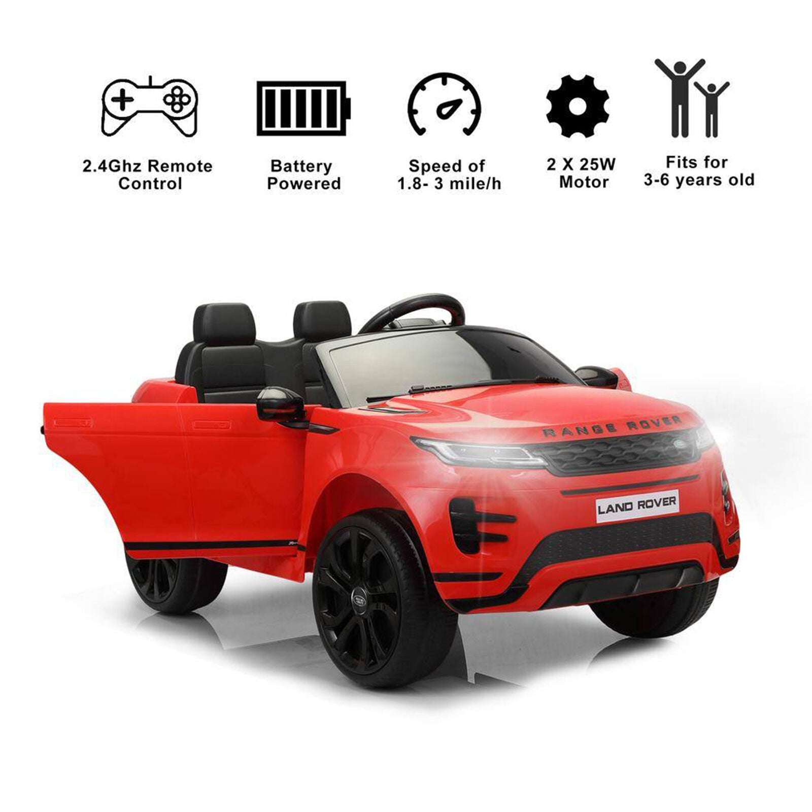 Licensed Land Rover Ride On Toy Car for Kids - 12V Electric Battery Powered, Red