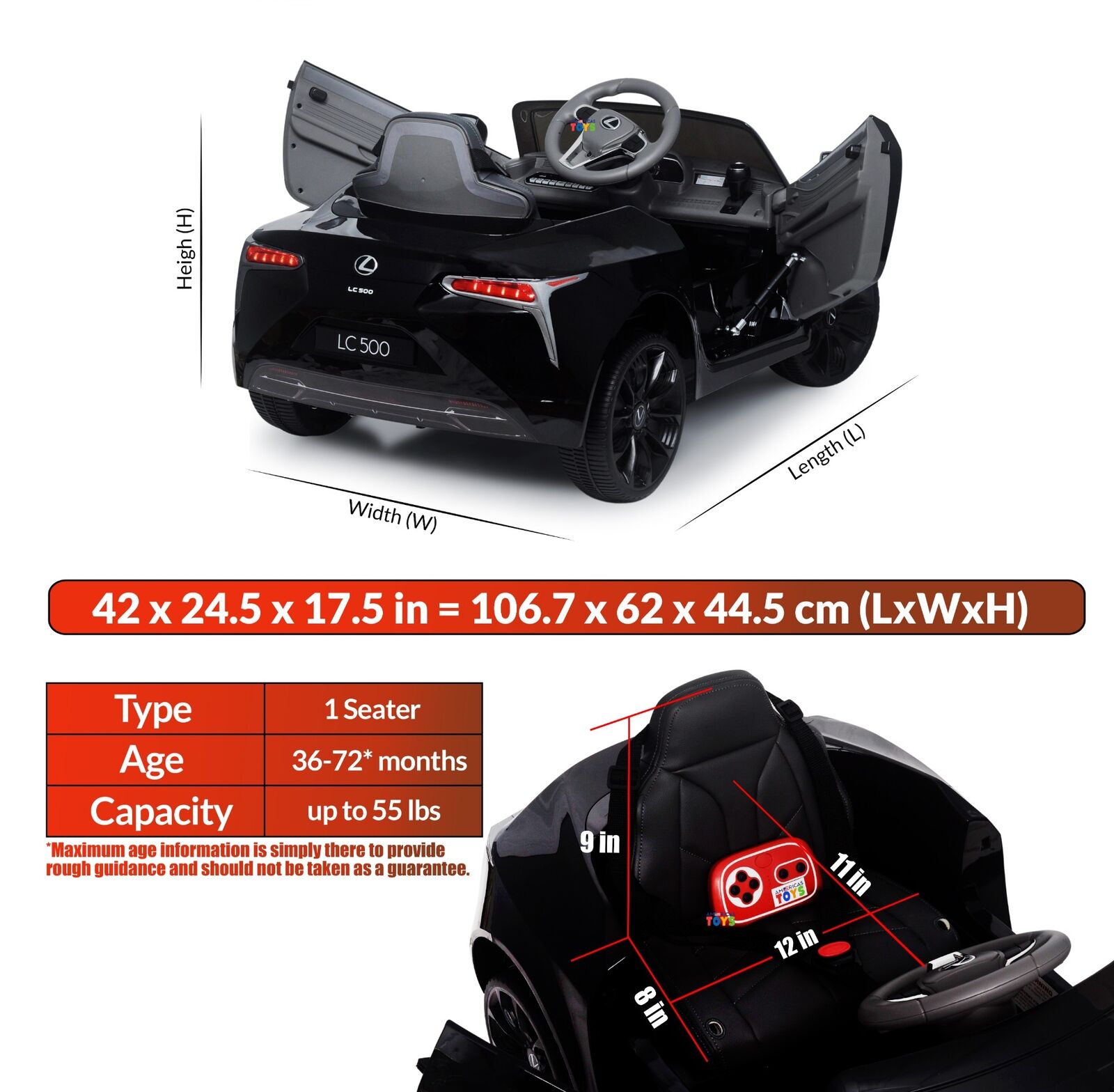 Licensed Lexus 12V Battery Ride-On Car for Kids with Remote Control, Music, and Multiple Color Options