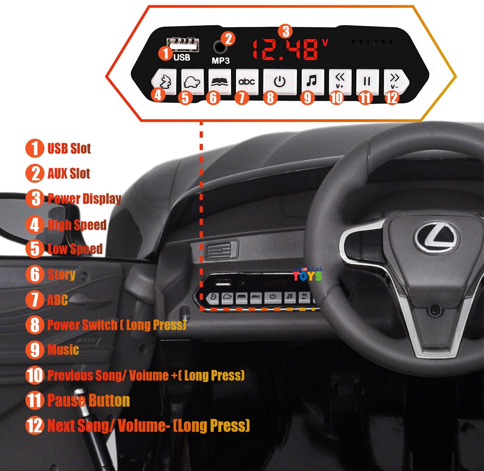 Licensed Lexus 12V Battery Ride-On Car for Kids with Remote Control, Music, and Multiple Color Options