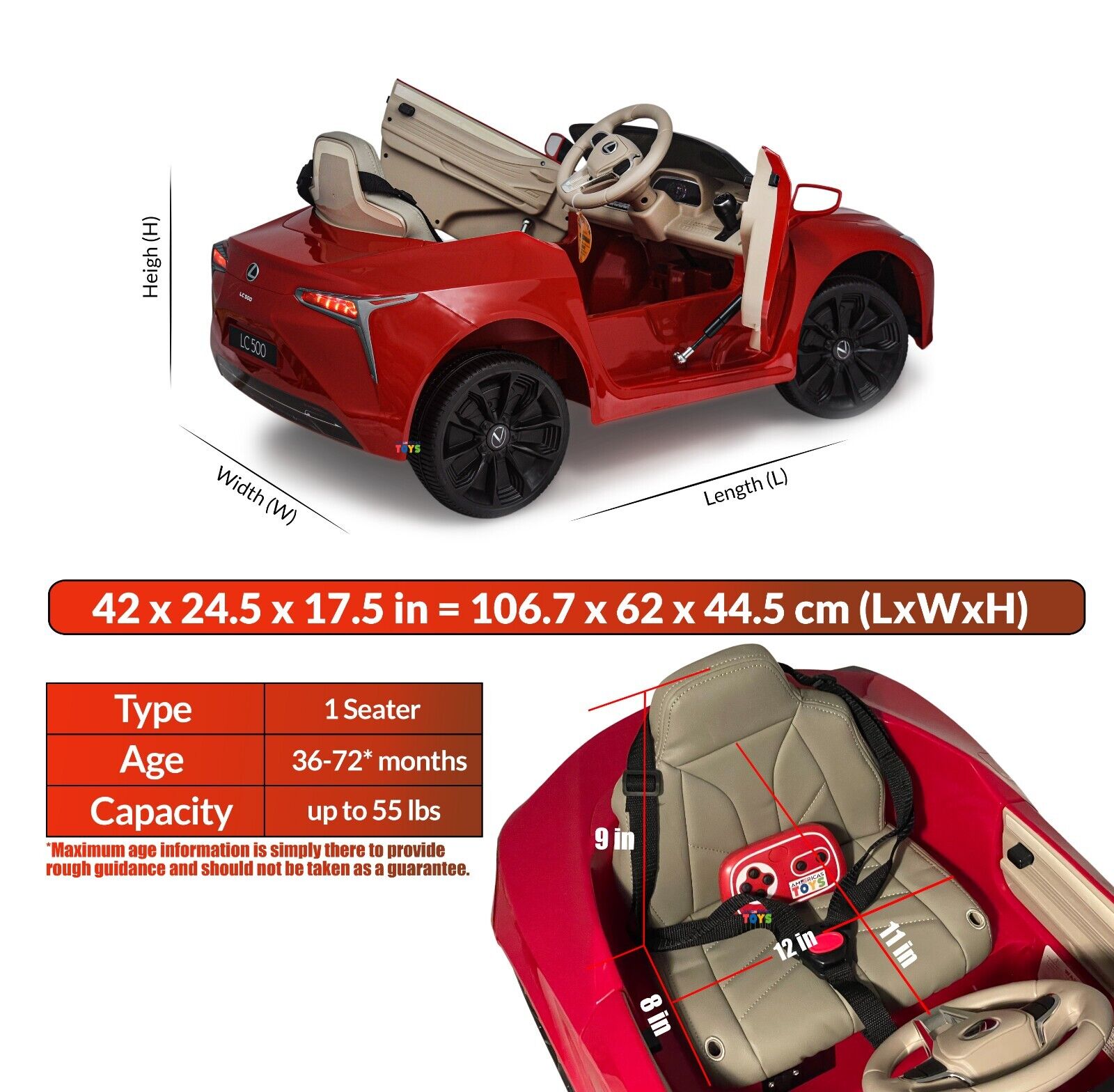 Licensed Lexus 12V Battery Ride-On Car for Kids with Remote Control, Music, and Multiple Color Options