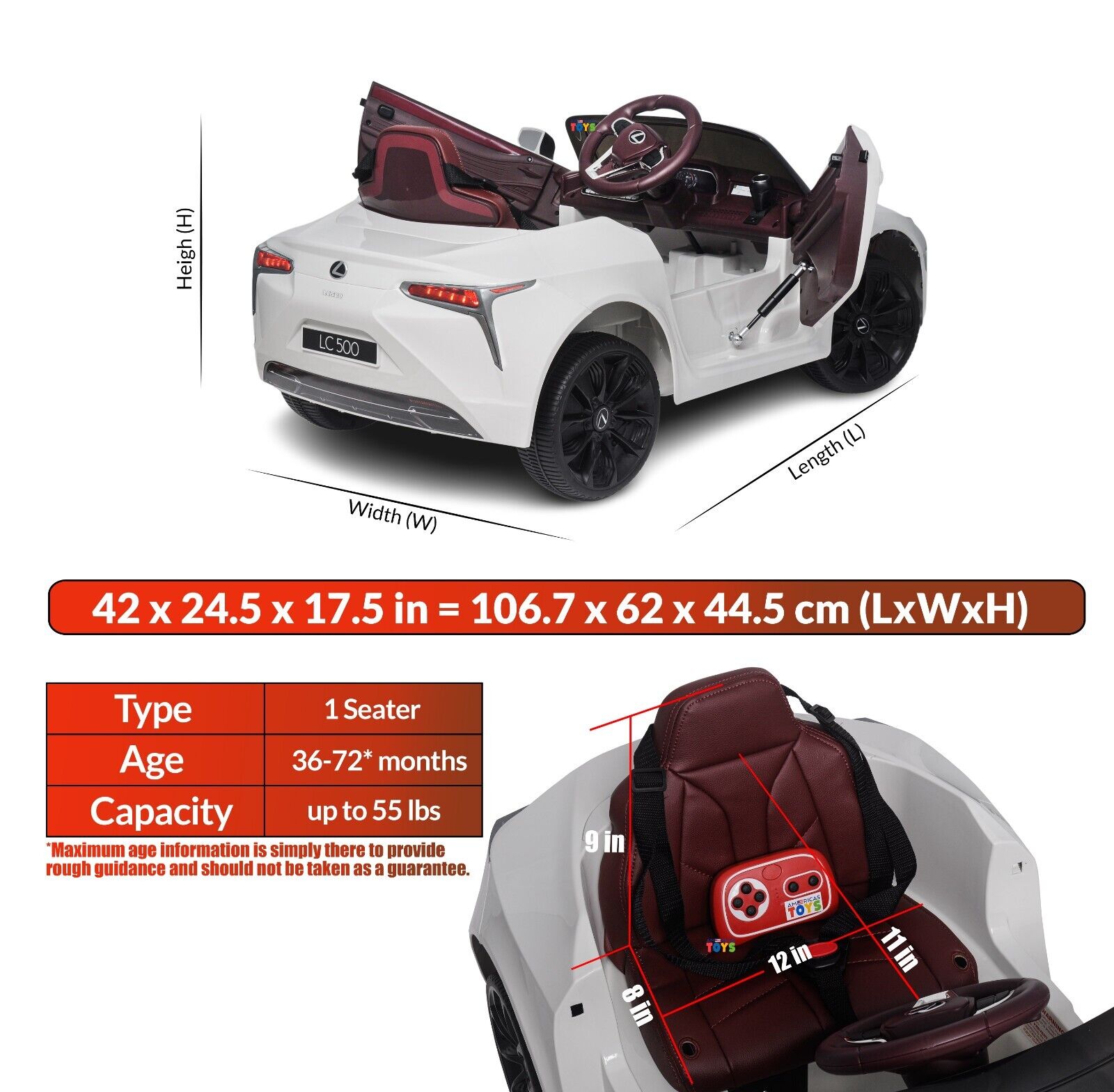 Licensed Lexus 12V Battery Ride-On Car for Kids with Remote Control, Music, and Multiple Color Options