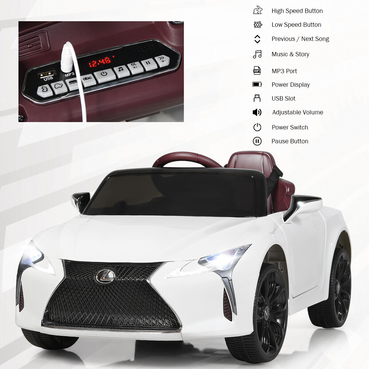 Licensed Lexus LC500 12V Kids Ride-On Car with Remote Control - White