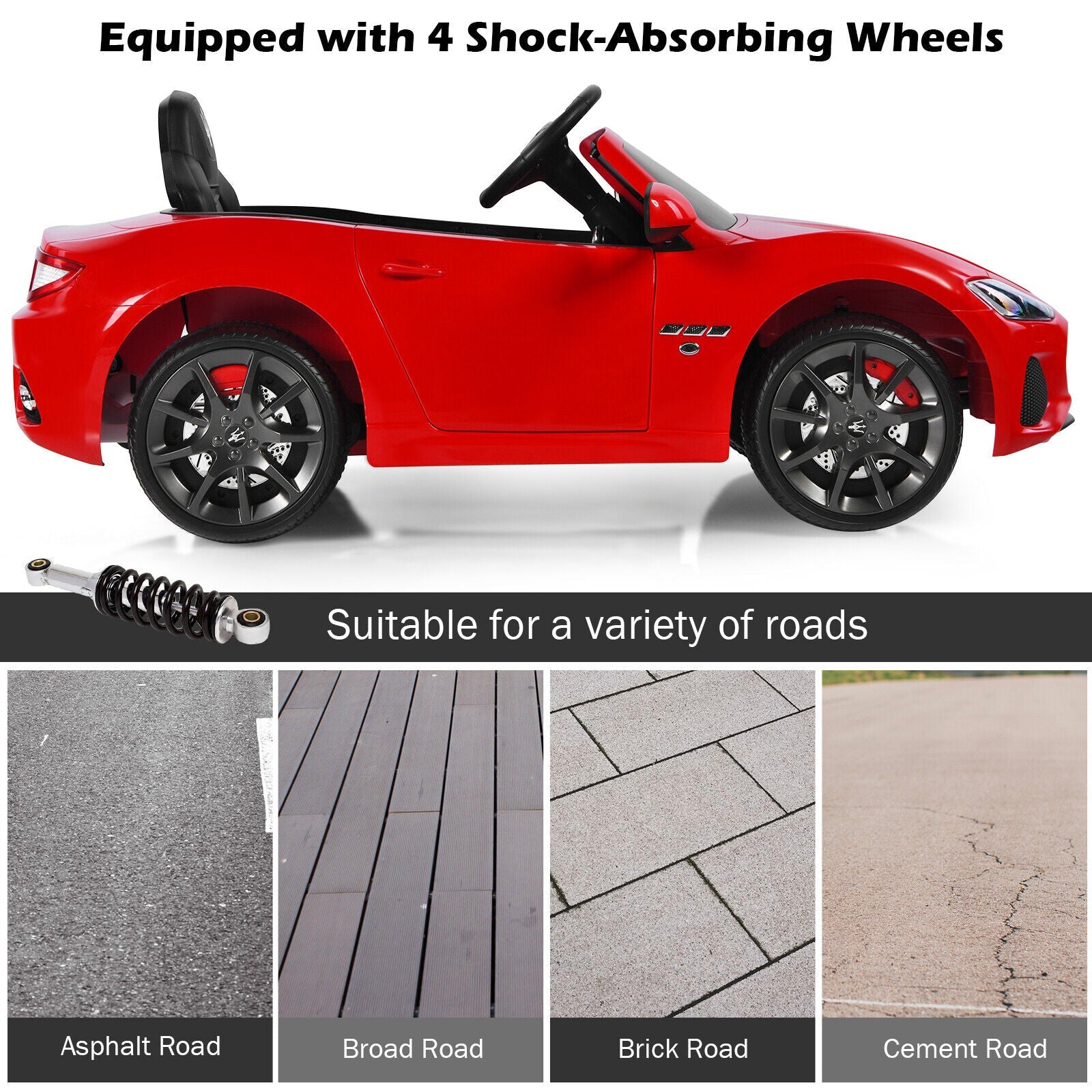Licensed Maserati GranCabrio 12V Ride-On Car for Kids with Music & Remote Control - Red