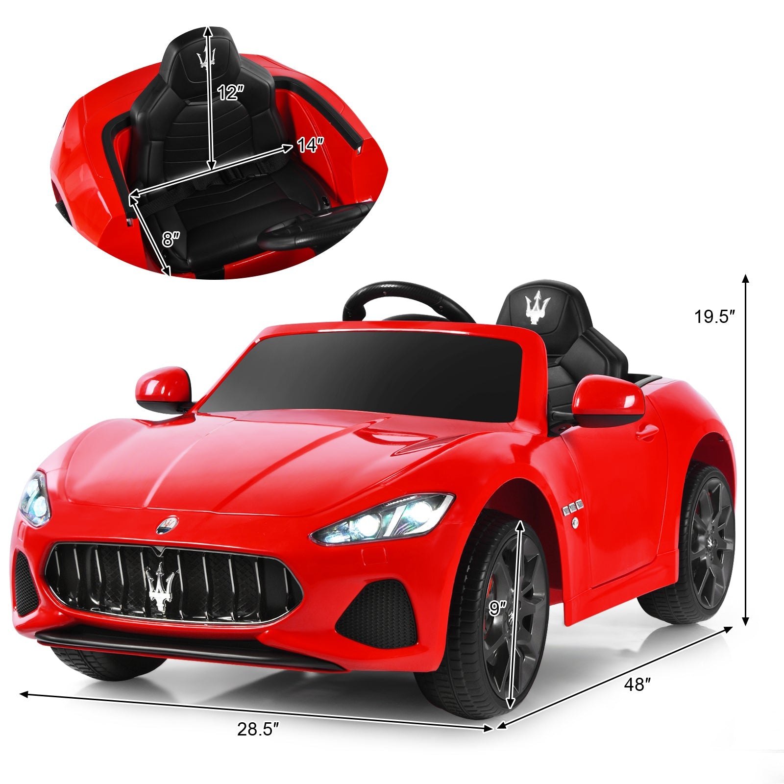 Licensed Maserati GranCabrio 12V Ride On Car with Remote Control and Music for Kids
