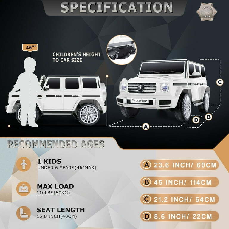 Licensed Mercedes-Benz 12V Ride On Car for Kids with Remote Control and LED Lights - 3 Speed Options