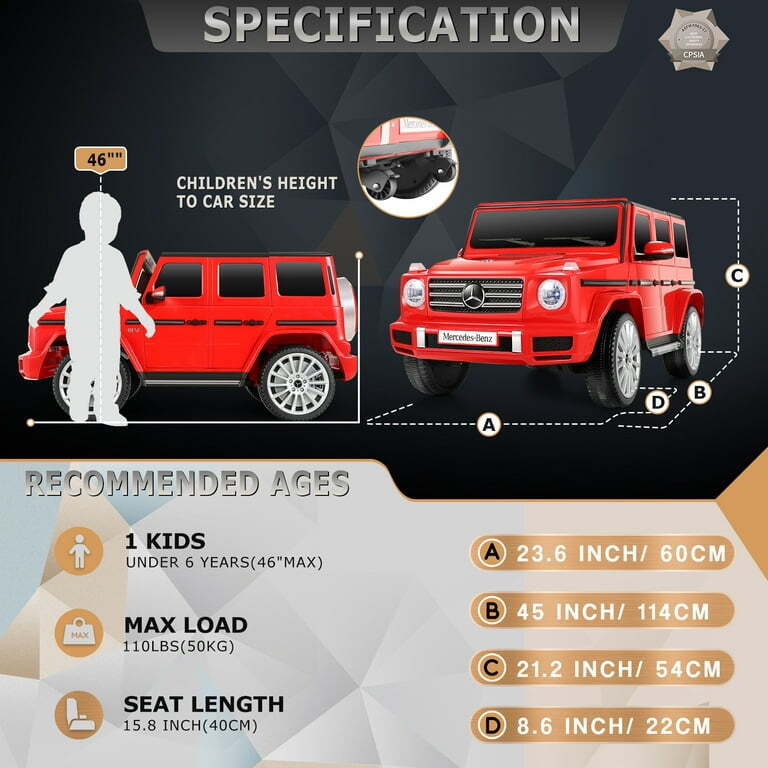 Licensed 4WD Mercedes-Benz Ride On Car for Kids with Remote Control and LED Lights