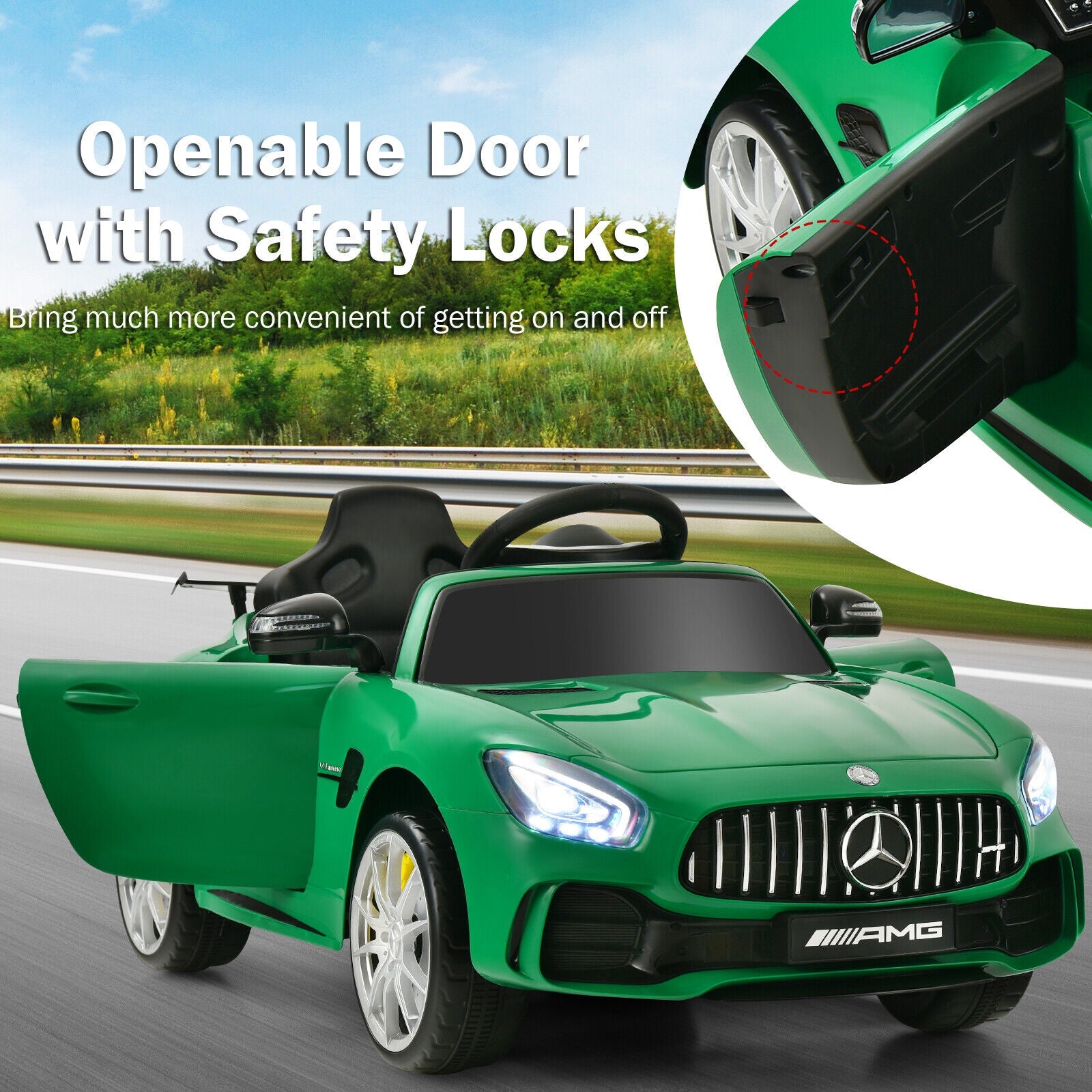 Licensed Mercedes Benz AMG GTR 12V Ride On Car for Kids with MP3 Player and Remote Control - Green