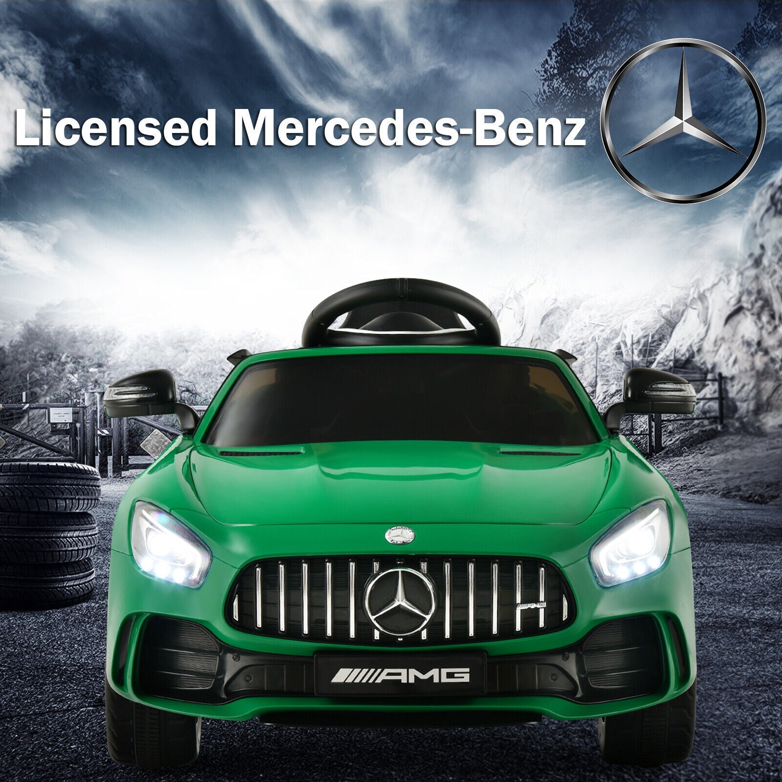 Licensed Mercedes Benz AMG GTR 12V Ride On Car with Remote Control & MP3 Player for Kids - Green