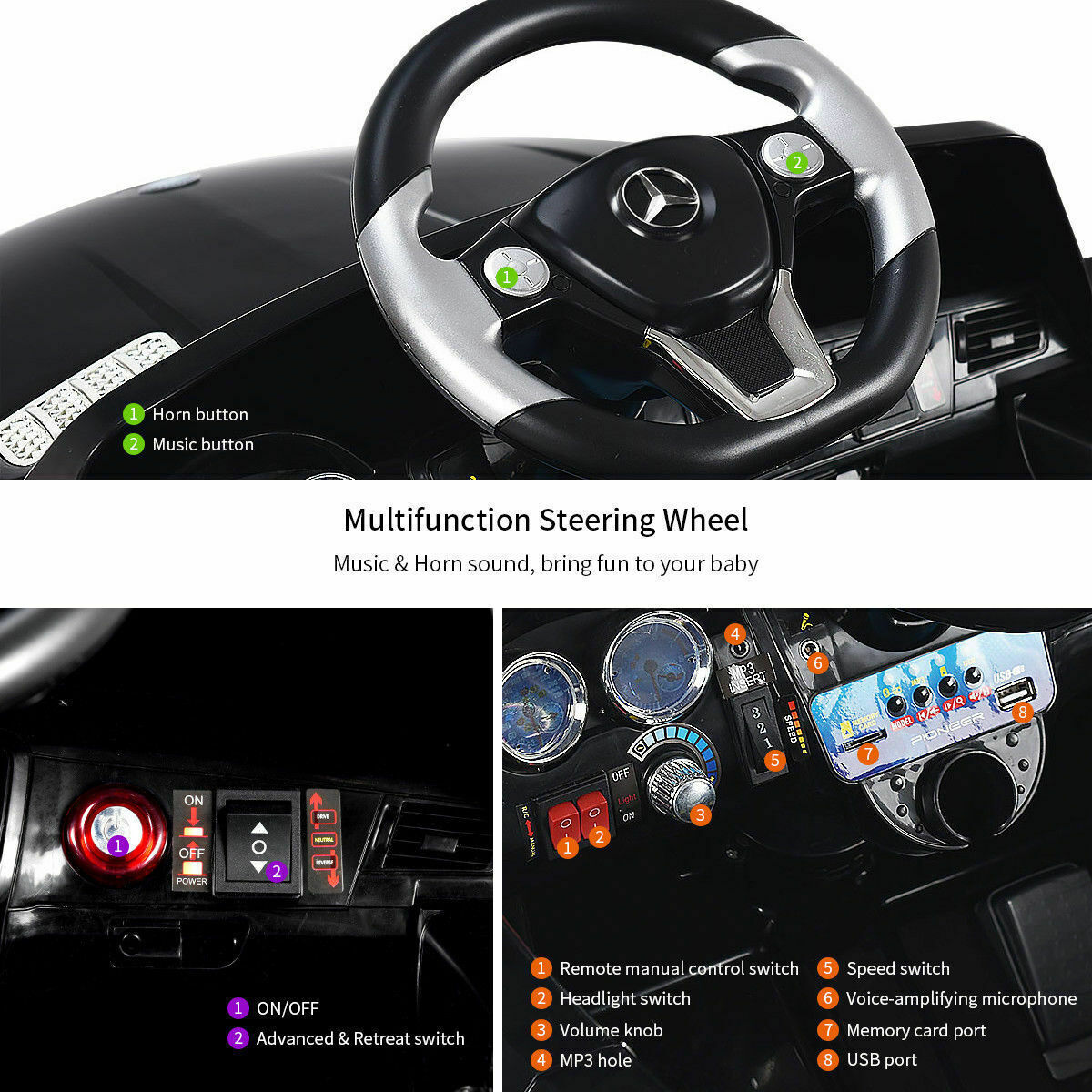 Licensed Mercedes Benz ML350 6V Electric Ride On Car with MP3 and Remote Control for Kids