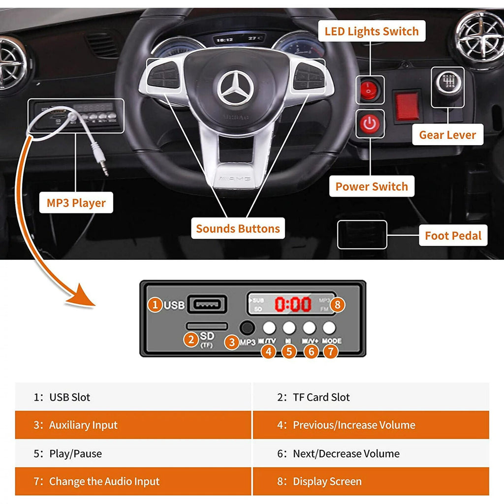 Licensed Mercedes Benz SL65 AMG Electric Ride-On Car for Kids with Remote Control and LED Lights - 12V