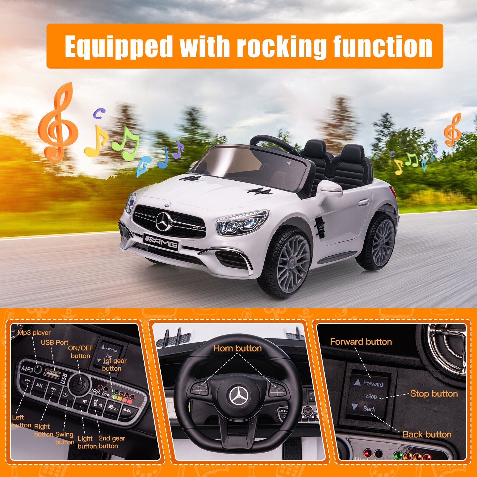 Licensed Mercedes Benz AMG SL65 Electric Ride-On Car for Kids with Remote Control - 12V USA Edition